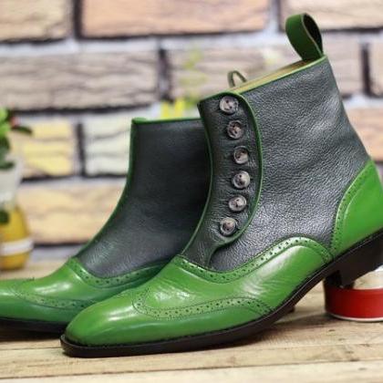 Men's Handmade Leather Boots Green ..