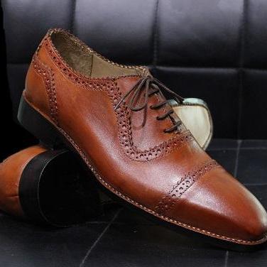 Men's New Handmade Shoes Tan Brown ..