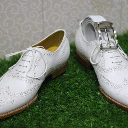 New Handmade Mens Shoes White Leath..