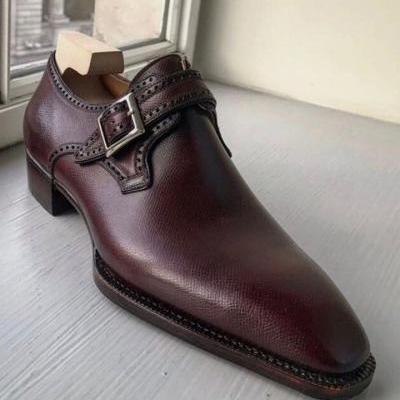New Handmade Awesome Finishing Formal Monk Strap Shoes