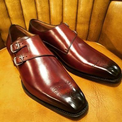 Handmade Men double buckle formal shoes Men brown dress shoes, Men leather Shoes