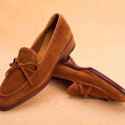 Handmade Men Suede Leather Tassel Loafer Slip Ons Premium Brown Color Men Apron Toe Shoes