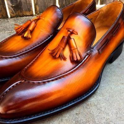 Mens Two Tone Splitoe Design Handmade Loafers Tassels Moccasin Shoes