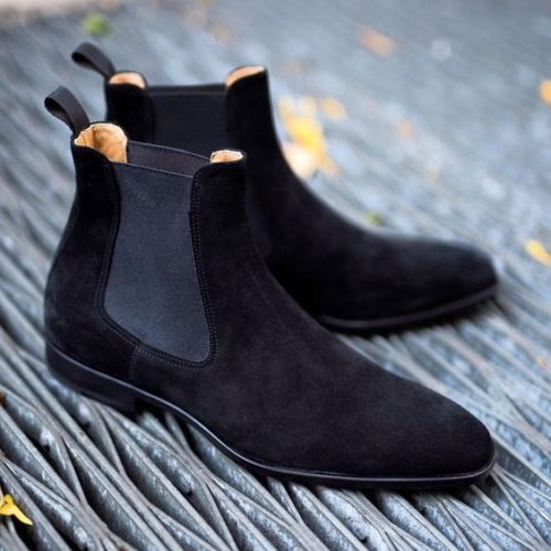 mens black suede chelsea boots outfit
