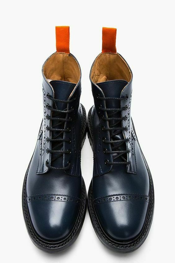 navy blue leather ankle boots