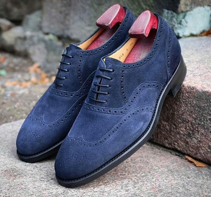 Handmade Men Navy Blue Suede Shoes, Men 