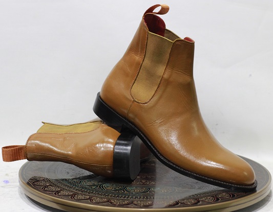 Men's Handmade Leather Shoes Tan Leather High Ankle Stylish Chelsea Dress & Formal Wear Boots