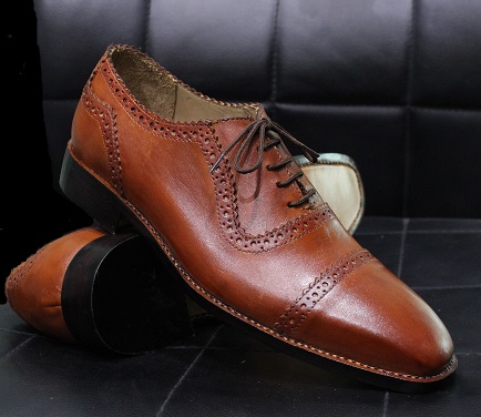 Men's New Handmade Shoes Tan Brown Leather Toe Cap Oxford Brogue Dress & Casual Wear Shoes
