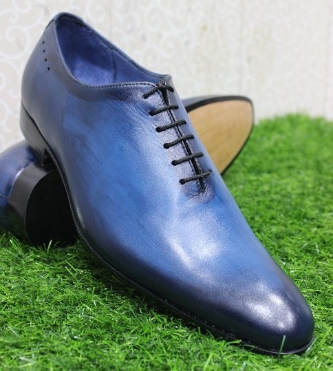 Men's New Handmade Formal Shoes Blue Leather Lace Up Stylish Dress & Casual Wear Shoes