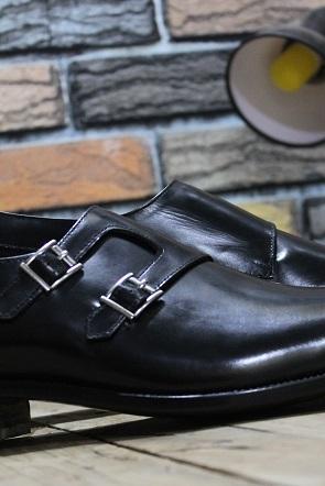 Mens Handmade Formal Shoes Black Leather Oxford Double Monk Dress & Casual Wear Monk shoes