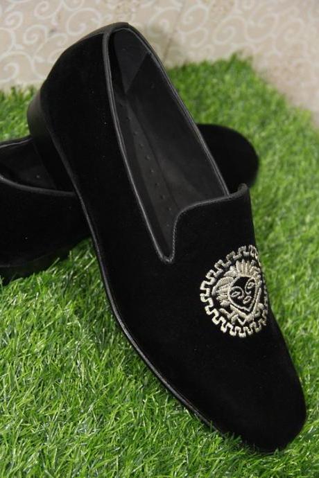 Mens New Handmade Shoes Velvet Embroidered Loafer Formal Casual Party Slipper Loafer