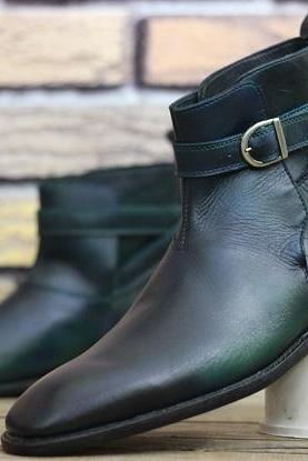Men's New Handmade Shoes Green Leather Ankle High Stylish Jodhpurs Dress & Formal Wear Boots