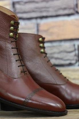 New Handmade Men's Shoes Brown Leather Lace Up Stylish Ankle High Dress & Formal Wear Boots