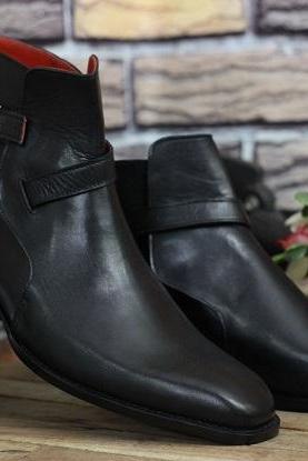 Men's Handmade Formal Leather Shoes Black Leather Single Buckle Strap Jodhpurs Dress & Casual Wear Boots