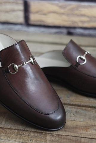 New Men's Handmade Shoes Burgundy Leather slip On Stylish Mules