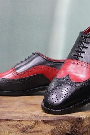 New Mens Handmade Formal Shoes Black & Red Leather Custom Name Printed Soles Lace Up Dress & Casual Wear Boots