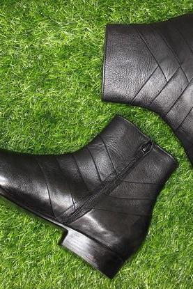 New Handmade Mens Formal Black Leather Side Zipper Stylish Ankle High Casual Wear Boots