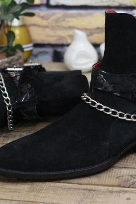 Men's New Handmade Leather Shoes Black Suede Leather Ankle High Stylish Jodhpurs Dress & Formal Wear Boots