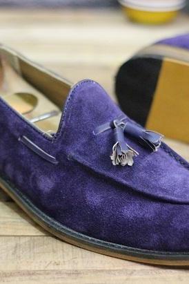 Men's New Handmade Blue Suede Leather Slip On Teasels Genuine Suede Leather Loafer Moccasin Shoes