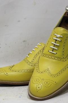 Men's Handmade New Leather Shoes Yellow Leather Lace Up Wing Tip Style Brogue Dress & Formal Wear Shoes
