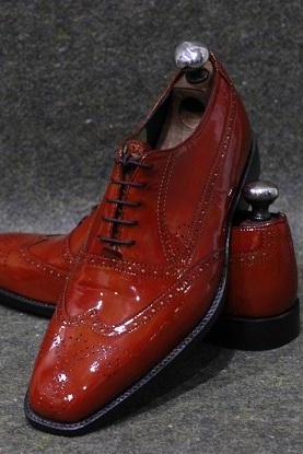 Men's New Handmade Leather Shoes Orange Patent Leather Lace Up Stylish Wing Tip Dress & Formal Wear Shoes