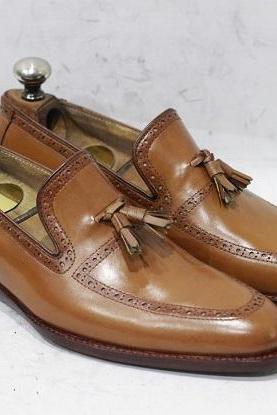 Men's Handmade Formal Shoes Brown Leather Stylish Teasels Slip On Loafer Dress & Casual Wear Shoes