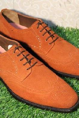 New Men's Handmade Formal Shoes Stylish Tan Suede Leather Lace Up Dress & Casual Wear Boots