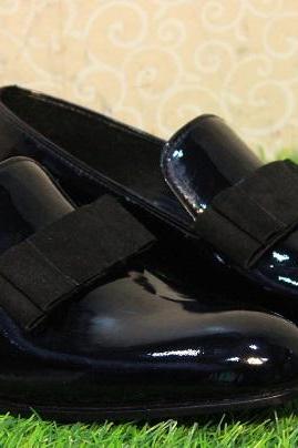 New Handmade Formal Shoes Men's Black Patent Leather Stylish Slip On Loafer Moccasin Boots