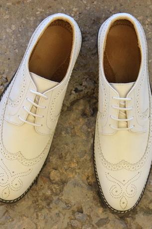 Men's Handmade Formal Shoes White Leather Wing Tip Lace Up Style Dress and Casual Wear Boots