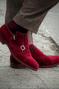 Handmade Men's Maroon Red Monk Double Buckle Strap Suede Leather Cap Toe Style Dress & Formal Shoes Shoes