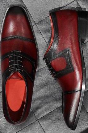 Mens New Handmade Formal Shoes Burgundy Leather Lace Up Dress & Casual Wear Shoes