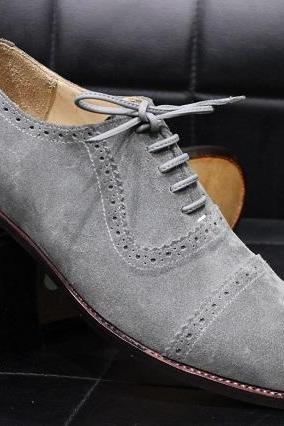 Mens New Handmade Formal Shoes Grey Suede Leather Wing Tip Lace up Dress & Casual Wear Boots