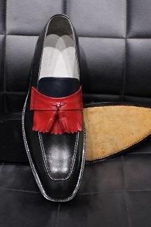 New Mens Handmade Formal Shoes Red & Black Leather Tassels Moccasins Loafer Dress Casual Wear Boots