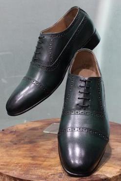 New Men's Handmade Formal Shoes Two Tone Green Leather Lace Up Style Casual & Dress Wear Boots