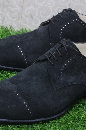 New Mens Handmade Formal Shoes Genuine Black Suede Toe Cap Lace Up Dress & Casual Wear Boot