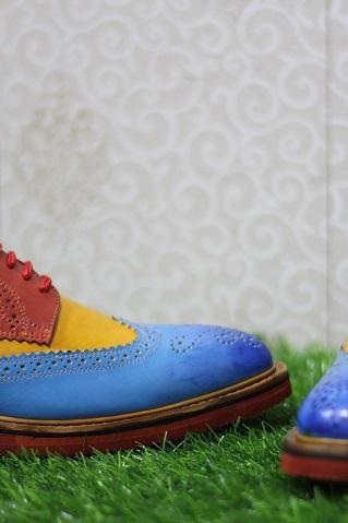 New Mens Handmade Formal Shoes Multi Colored Leather Wing Tip Style Lace Up Casual Wear Boots