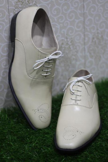 Mens New Handcrafted Shoes Genuine White Leather Lace Up Formal Dress Wear Boots