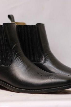 New Handmade Men's Black Leather Ankle High Stylish Chelsea Dress & Formal Wear Boot