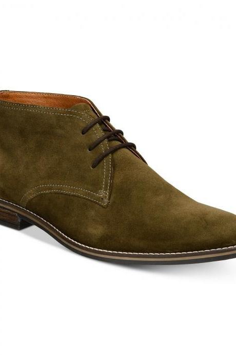 Handmade Men's Brown Suede Leather Chukka Derby Rounded Toe Genuine Suede Leather Lace Up Boots