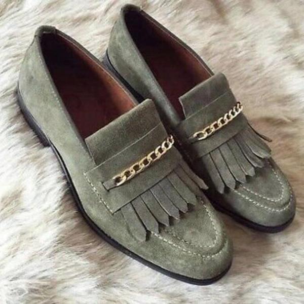 New Handmade Pure Greenish Suede Leather Stylish Loafer Slip On Shoes for Men's