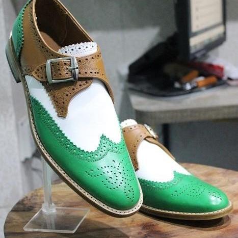 Men's New Handmade Formal Shoes Multi Color Leather Single Monk Wing Tip Stylish Casual & Dress Wear Shoes