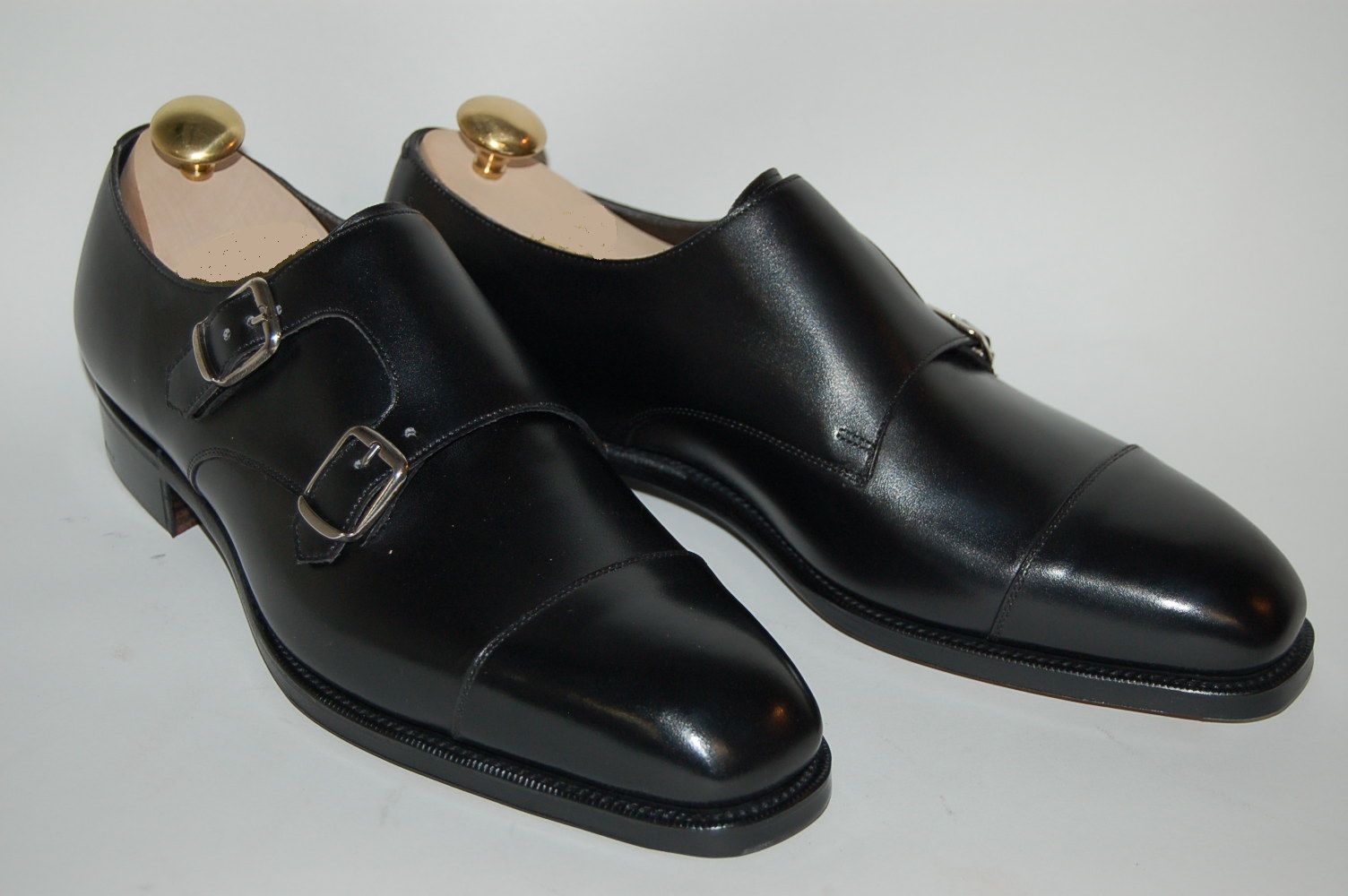 Men's Handmade Black Double Monk Shoes, Men Black Formal Shoes, Men ...