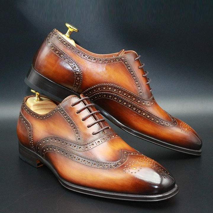 Handmade Men Tan Brown Leather Shoes, Men Wing Tip Brogue Dress Lace Up ...